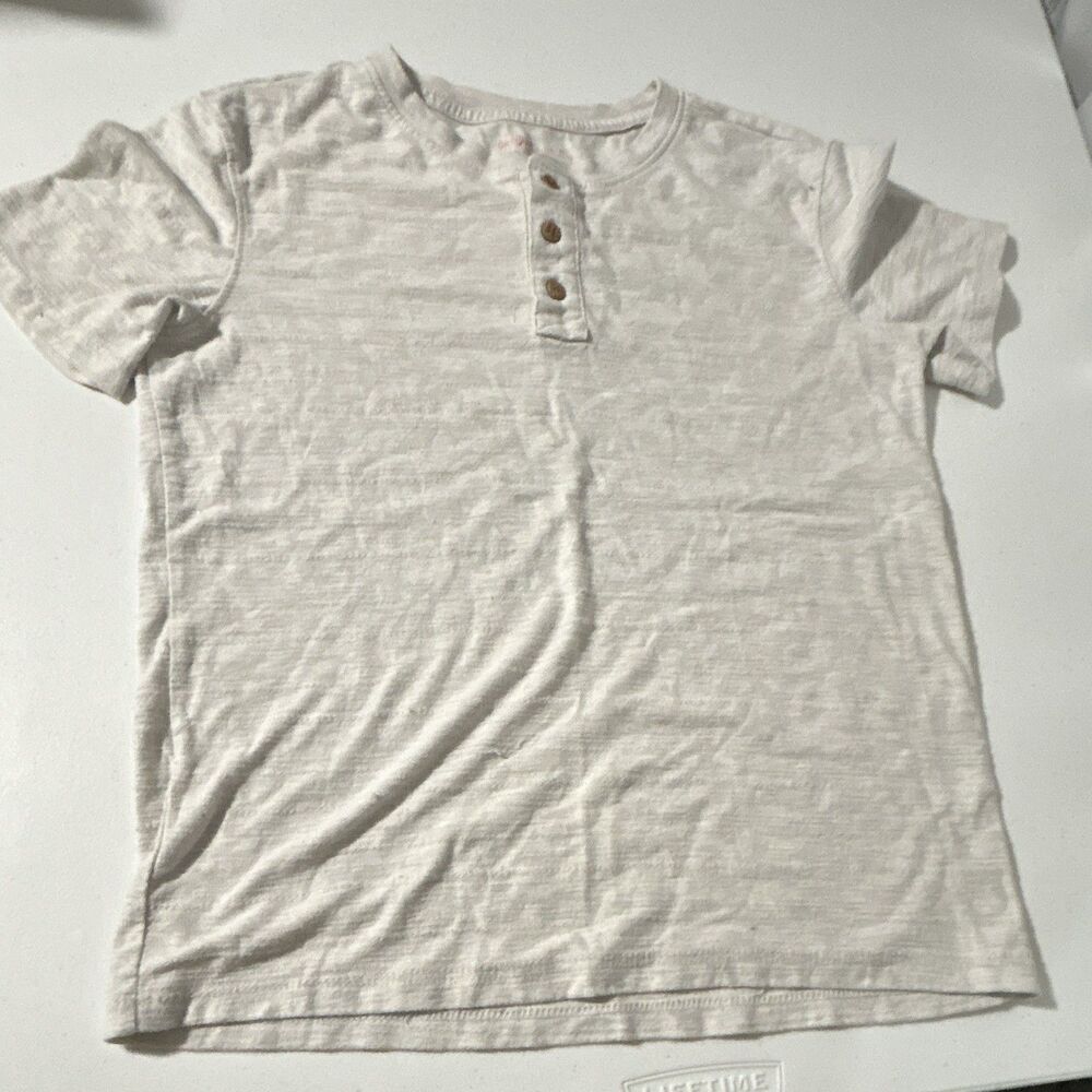 Cat & Jack Boys Gray Heather Henley Button Tee, Short Sleeve: Size 10-12